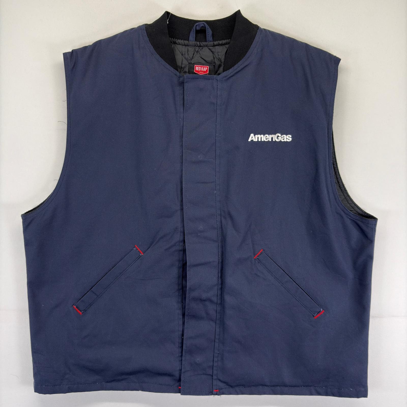 古着 レッドキャップ RED KAP ダック ベスト 中綿 大きいサイズ ボタン ワーク 作業着 ワンポイントロゴ 2XL  ネイビー メンズ
