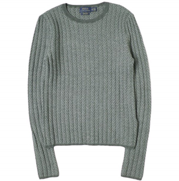 POLO RALPH LAUREN ポロ・ラルフローレン リブドウールヘリンボーンセーター 中村アン着用モデル 211815101001 XS グレー セーター クルーネックニット 定価47,300円 トップス g20352