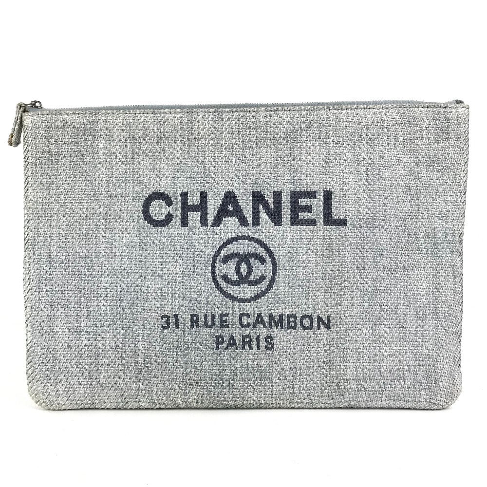 シャネル CHANEL ロゴ ドーヴィル ポーチ カバン クラッチバッグ キャンバス ブルー