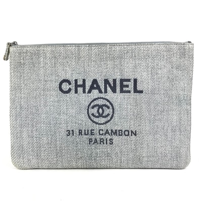 シャネル CHANEL ロゴ ドーヴィル ポーチ カバン クラッチバッグ キャンバス ブルー