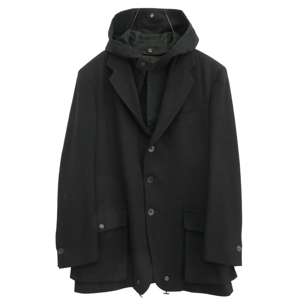 Yohji Yamamoto POUR HOMME ヨウジヤマモトプールオム ジャケット 05AW HN-J05-101 フード付 ウール パラシュート ジャケット ブラック系 2【中古】