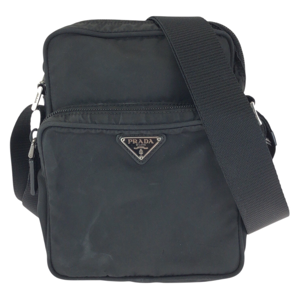 PRADA プラダ テスート 三角ロゴプレート ブラック 黒 シルバー金具 ナイロン ショルダーバッグ ポシェット 601718 【中古】