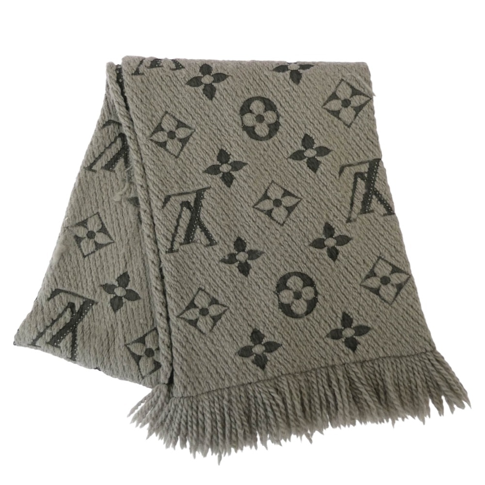 LOUIS VUITTON ルイ・ヴィトン マフラー 413287 エシャルプ ロゴマニア シルク混 マフラー グレー系【中古】