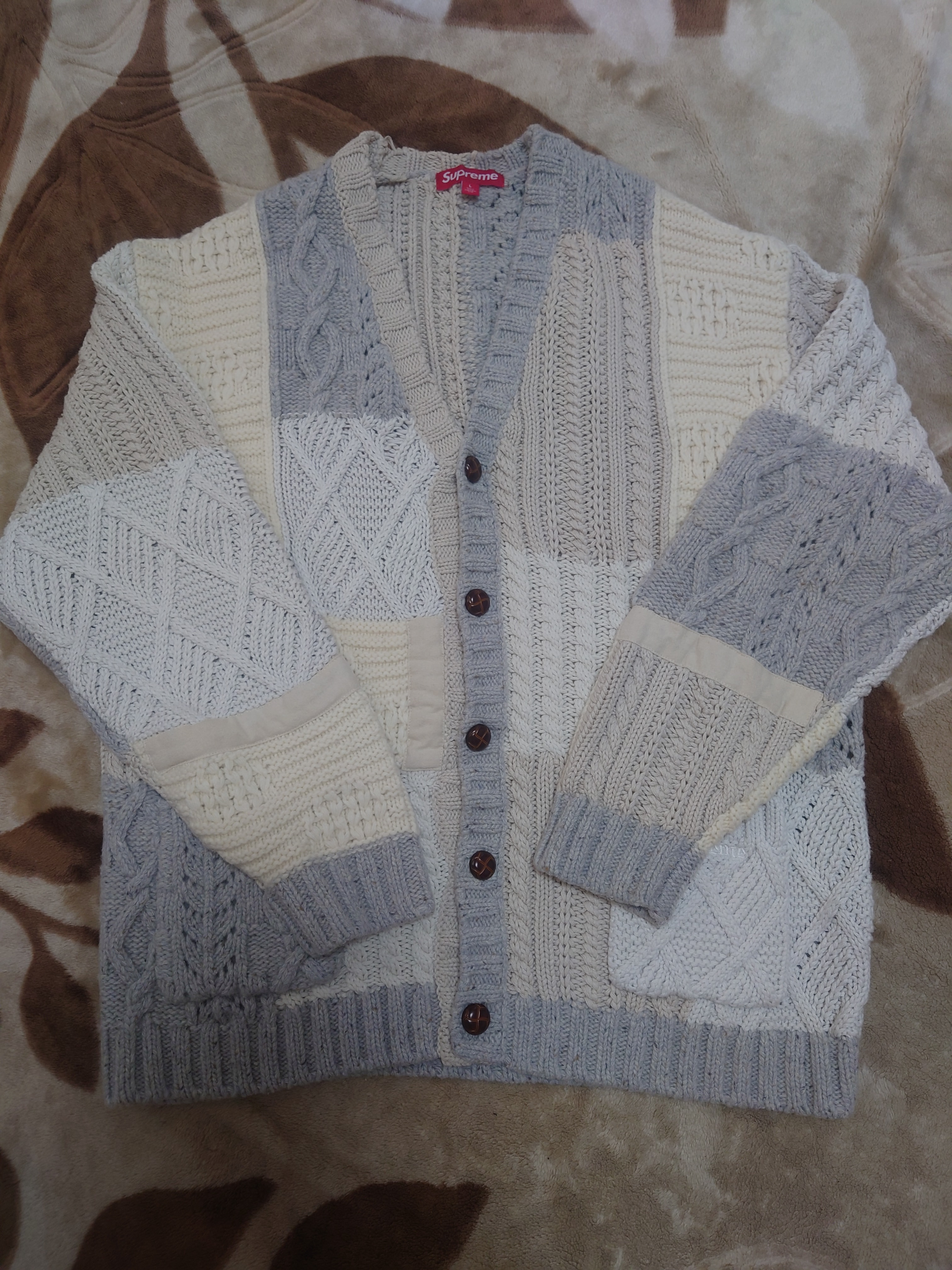 Supreme Patchwork Cable Knit Cardigan 