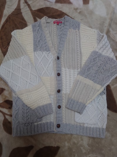 Supreme Patchwork Cable Knit Cardigan "Ivory"