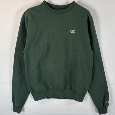 古着 チャンピオン Champion スウェット トレーナー ワッペン クルーネック ワンポイントロゴ S グリーン メンズ