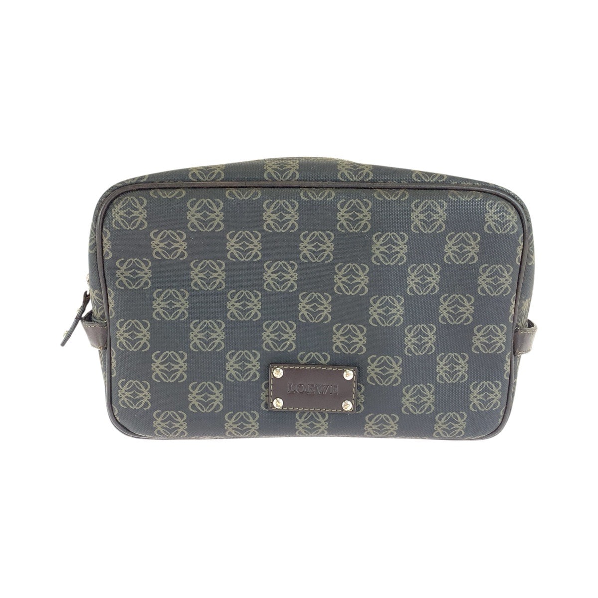 LOEWE ロエベ アナグラム ブラック ブラウン シルバー金具 PVC クラッチバッグ セカンドバッグ 1-0294312 【中古】