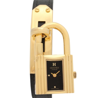 エルメス HERMES ケリーウォッチ 腕時計 時計 GP(ゴールドメッキ) レザーベルト レディース ブラック系 KE1.201 【中古】