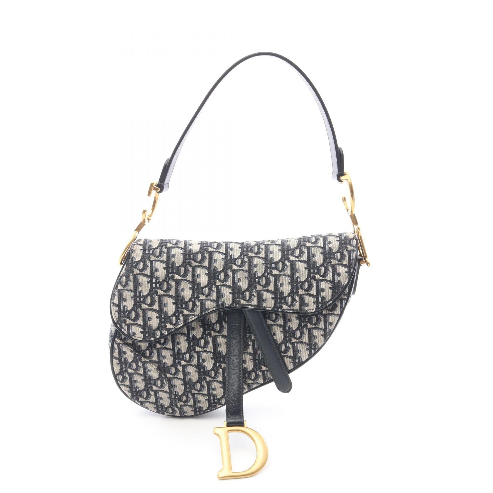 ディオール Dior SADDLE サドル オブリーク ハンドバッグ バッグ キャンバス レザー レディース ベージュ系 / ネイビー系 【中古】