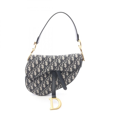 ディオール Dior SADDLE サドル オブリーク ハンドバッグ バッグ キャンバス レザー レディース ベージュ系 / ネイビー系 【中古】