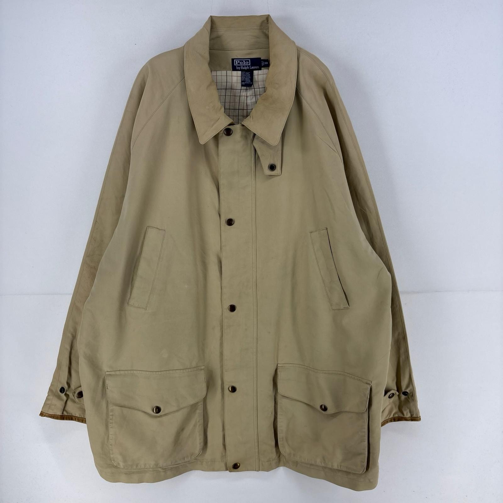 古着 ポロ・ラルフローレン POLO RALPH LAUREN ジャケット 大きいサイズ フィールドコート チンストラップ付 3XL  ベージュ 無地 メンズ