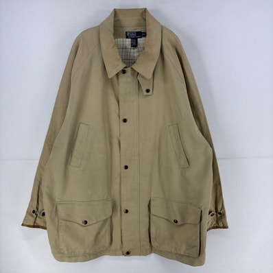 古着 ポロ・ラルフローレン POLO RALPH LAUREN ジャケット 大きいサイズ フィールドコート チンストラップ付 3XL ベージュ 無地 メンズ
