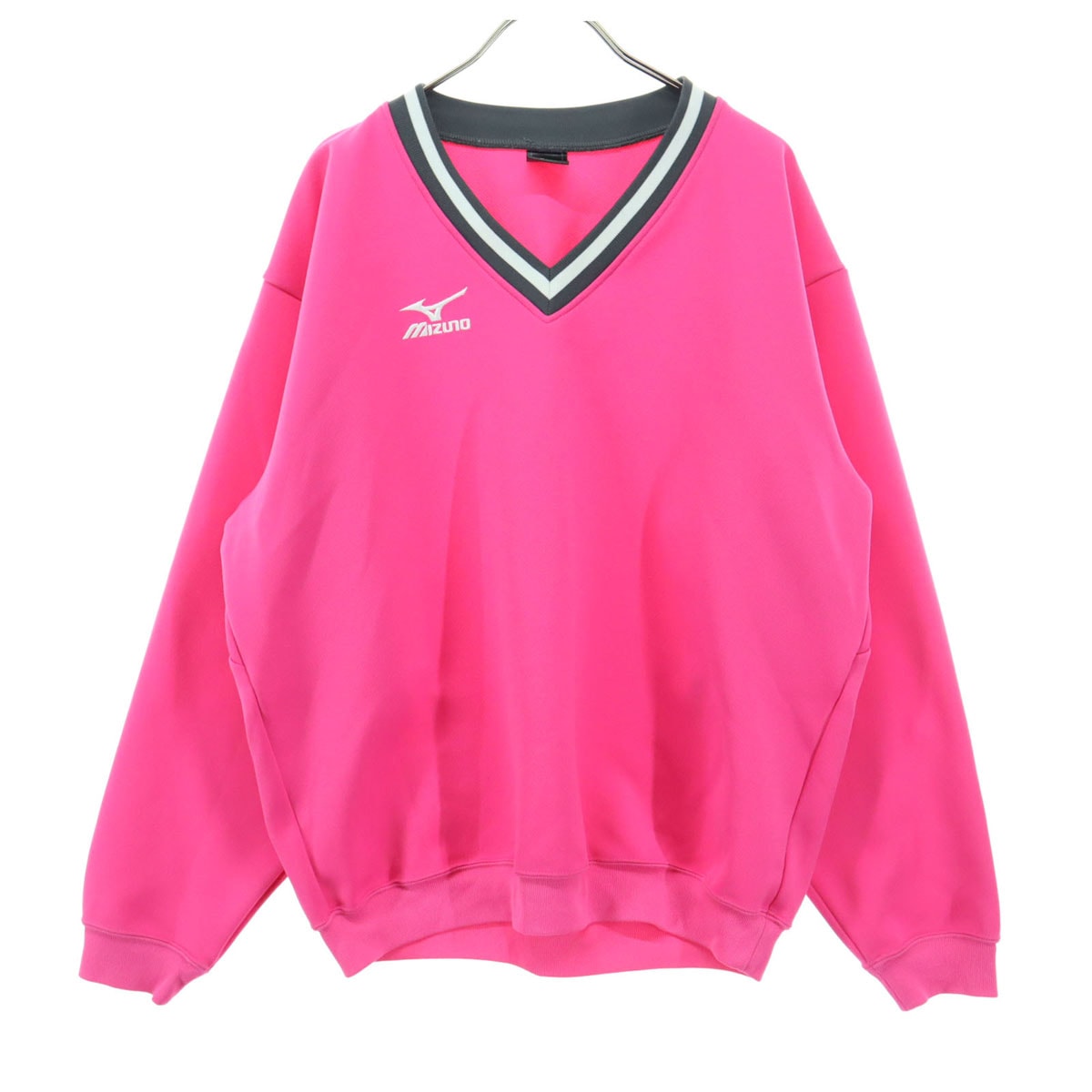 Mizuno ミズノ ロゴ刺繍 長袖 Vネック トレーナー M ピンク