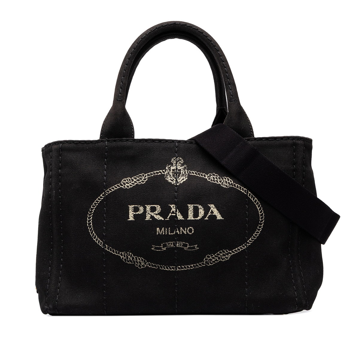 プラダ 三角ロゴプレート CANAPA カナパSS ハンドバッグ ショルダーバッグ 2WAY ブラック キャンバス レディース PRADA 中古