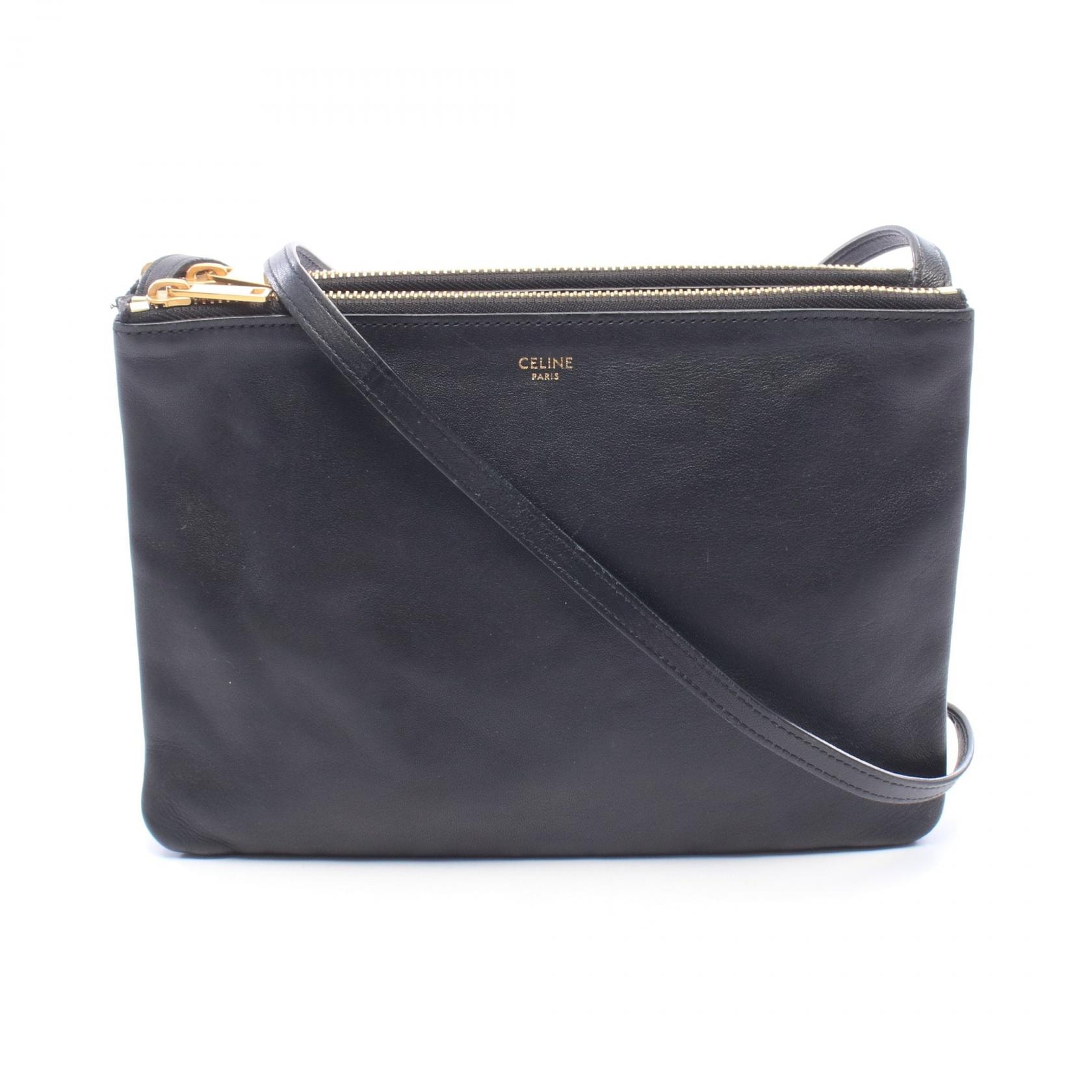 セリーヌ CELINE TRIO LARGE トリオ ラージ ショルダーバッグ バッグ レザー レディース ブラック系 【中古】