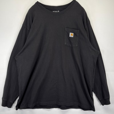古着 カーハート Carhartt 長袖Tシャツ クルーネック ワンポイントロゴ 大きいサイズ 3XL ブラック メンズ