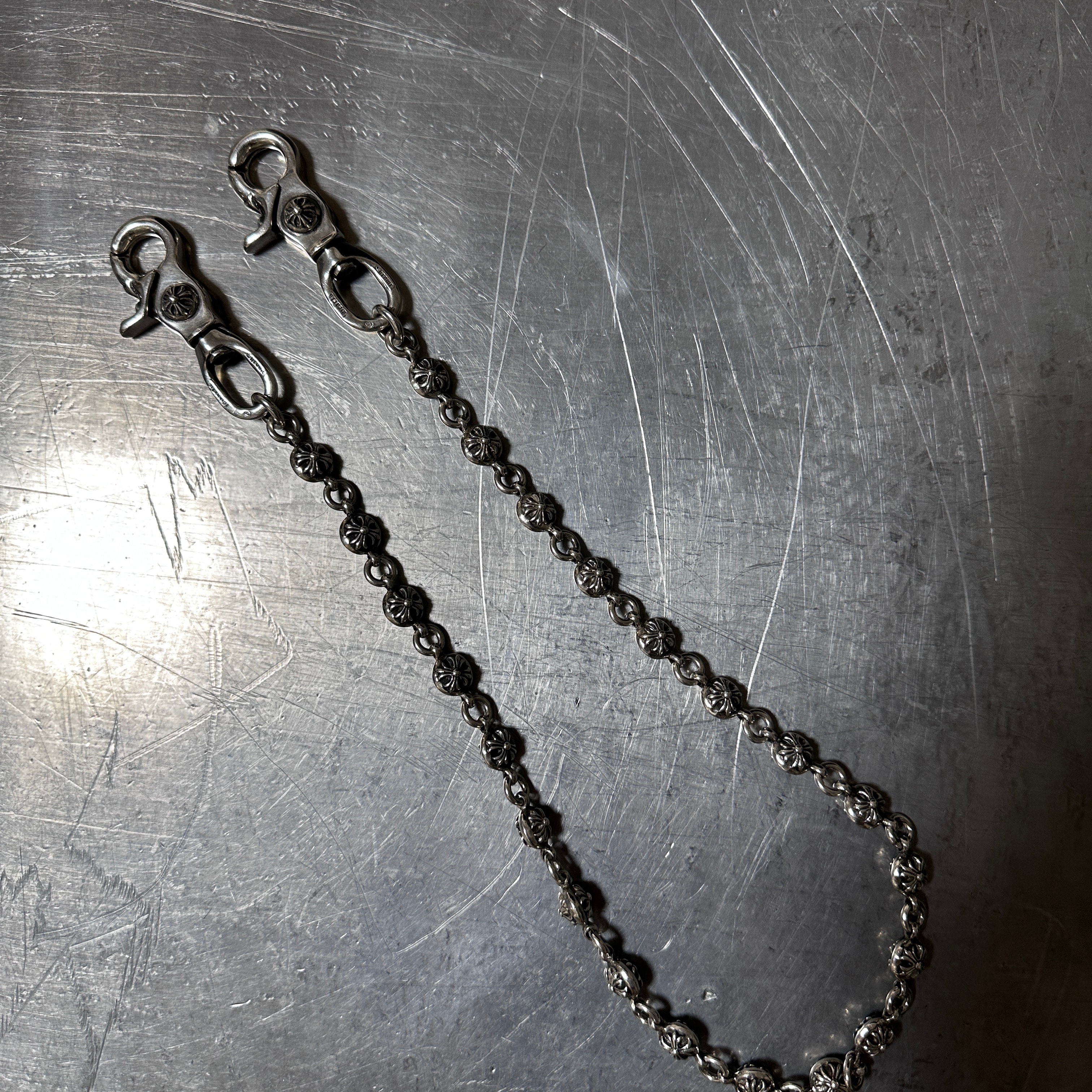 Chrome Hearts 2 Clip #2 Cross Ball Wallet Chain Long "Silver"