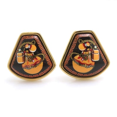 エルメス HERMES イヤリング 七宝焼き メタル/エナメル ゴールド/ブラック/オレンジ レディース【中古】 e61373a