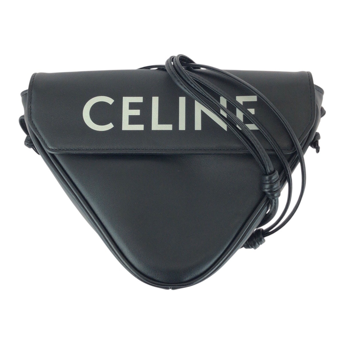 美品 CELINE セリーヌ トライアングル ロゴ ブラック 黒 ホワイト レザー ショルダーバッグ ポシェット 505463 【中古】