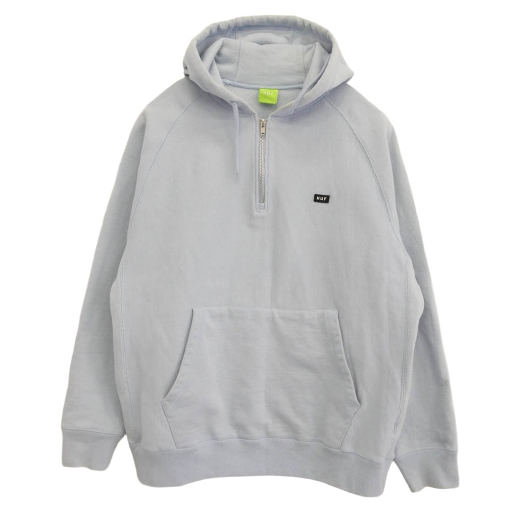 HUF ハフ パーカー ハーフジップ  ロゴ スウェット パーカー ライトブルー系 XL【中古】