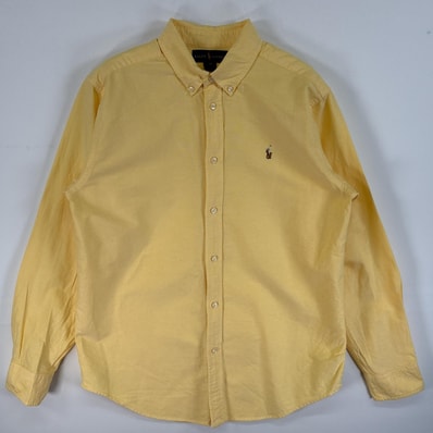 古着 ラルフローレン RALPH LAUREN 長袖シャツ ロゴ 刺繍 ボタンダウンシャツ カラーシャツ 54846 イエロー 無地 メンズ