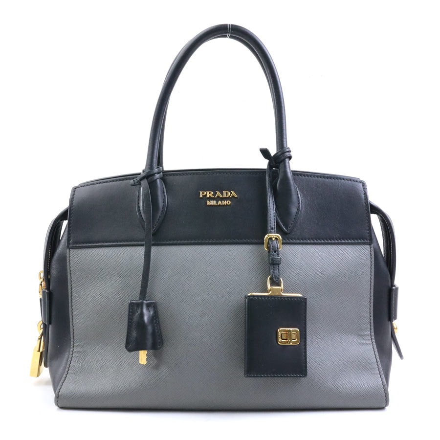 プラダ PRADA ハンドバッグ レザー ブラック×グレー レディース【中古】 r10310a