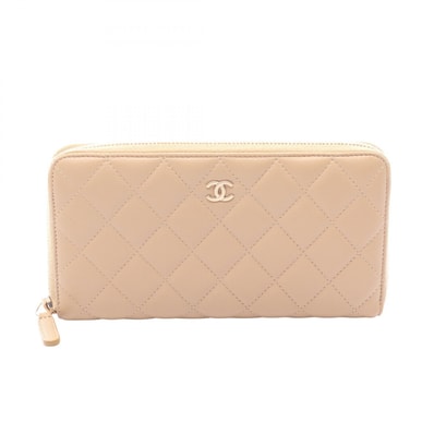 シャネル CHANEL マトラッセ ラウンド長財布 財布 ラムスキン(羊革) レディース ベージュ系 A50097 【中古】