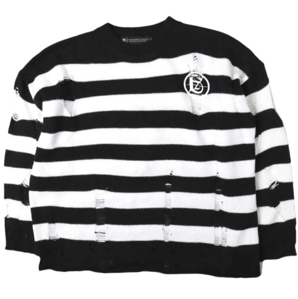 A Good Bad Influence アグッドバッドインフルエンス GB LOGO DAMAGED BORDER KNIT ダメージ加工ボーダークルーネックニット L WHITE/BLACK セーター トップス g27589