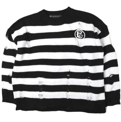 A Good Bad Influence アグッドバッドインフルエンス GB LOGO DAMAGED BORDER KNIT ダメージ加工ボーダークルーネックニット L WHITE/BLACK セーター トップス g27589