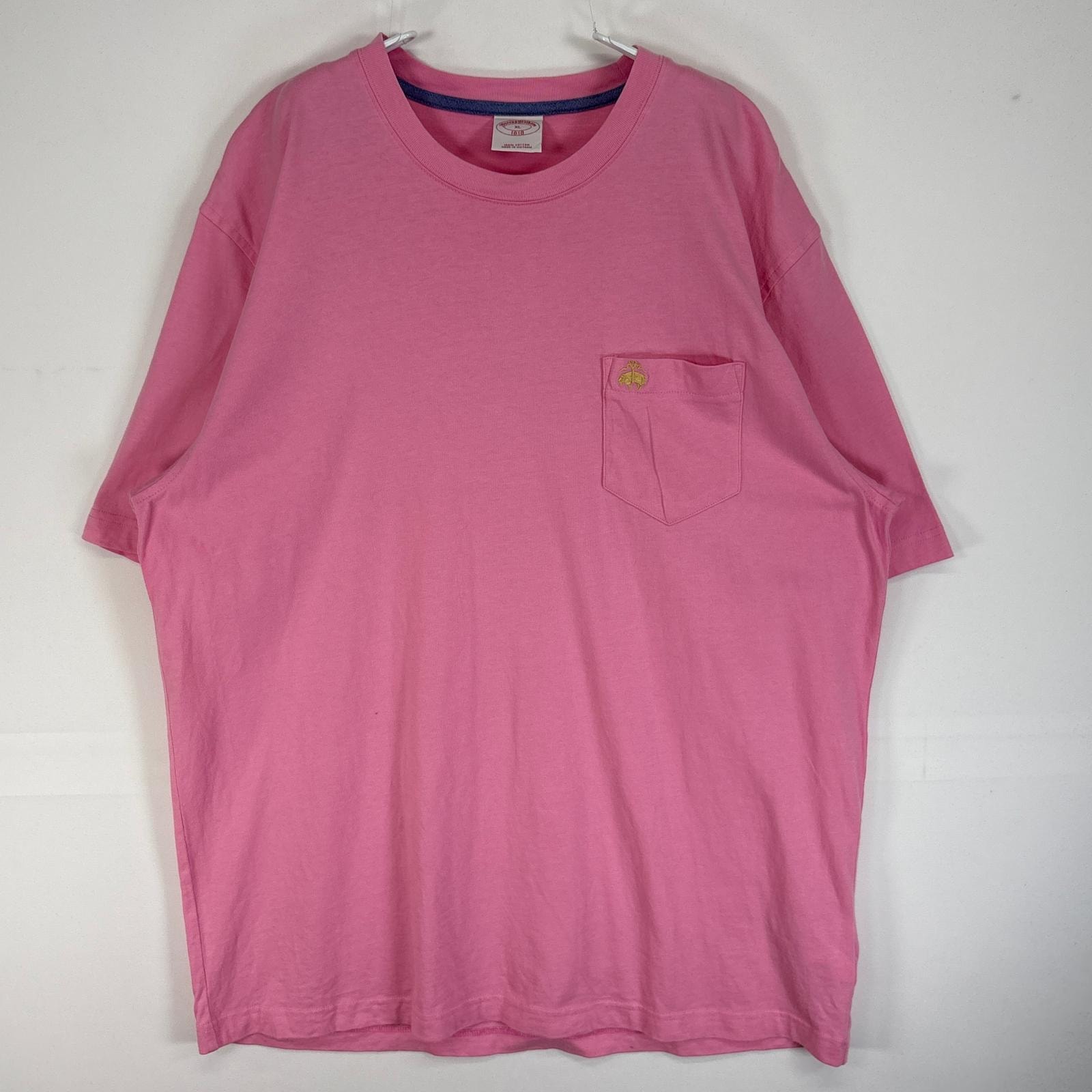 古着 ブルックスブラザーズ Brooks Brothers 半袖Tシャツ ロゴ 刺繍 胸ポケ 大きいサイズ XL ピンク 無地 メンズ