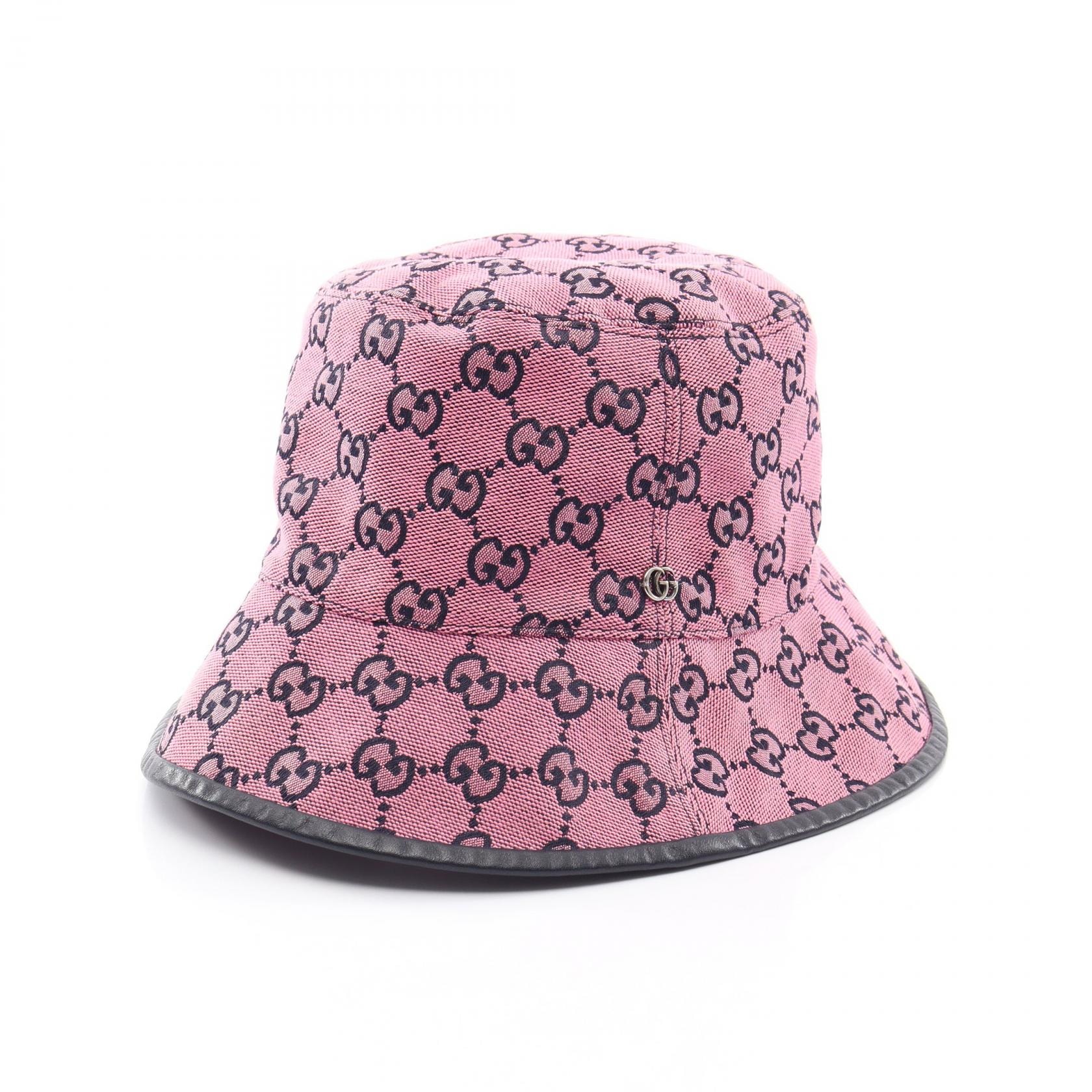 グッチ GUCCI GGキャンバス バケット ハット 帽子 コットン レディース ピンク系 / ブラック系 【中古】