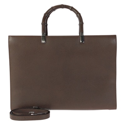 美品 GUCCI グッチ バンブー 2way ブラウン ガンメタ金具 レザー トートバッグ ショルダーバッグ 601474 【中古】