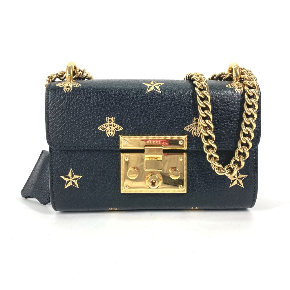 グッチ GUCCI PADLOCK ハチ BEE パドロック 蜂 432182 斜め掛け カバン ポシェット チェーン ショルダーバッグ レザー ブラック
