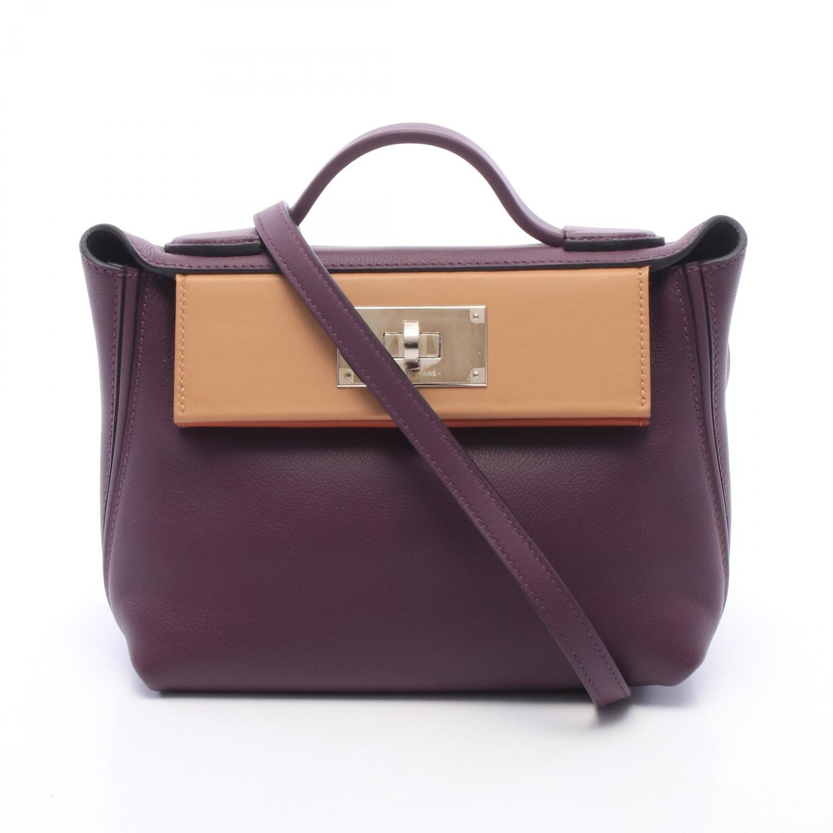 エルメス HERMES 24/24 ヴァンキャトルヴァンキャトル21 ミニ カシス チャイ ブリック 2WAY ハンドバッグ バッグ レザー エバーカラー エバーカラー カシス U刻印(2022年製造) レディース パープル系 / ブラウン系