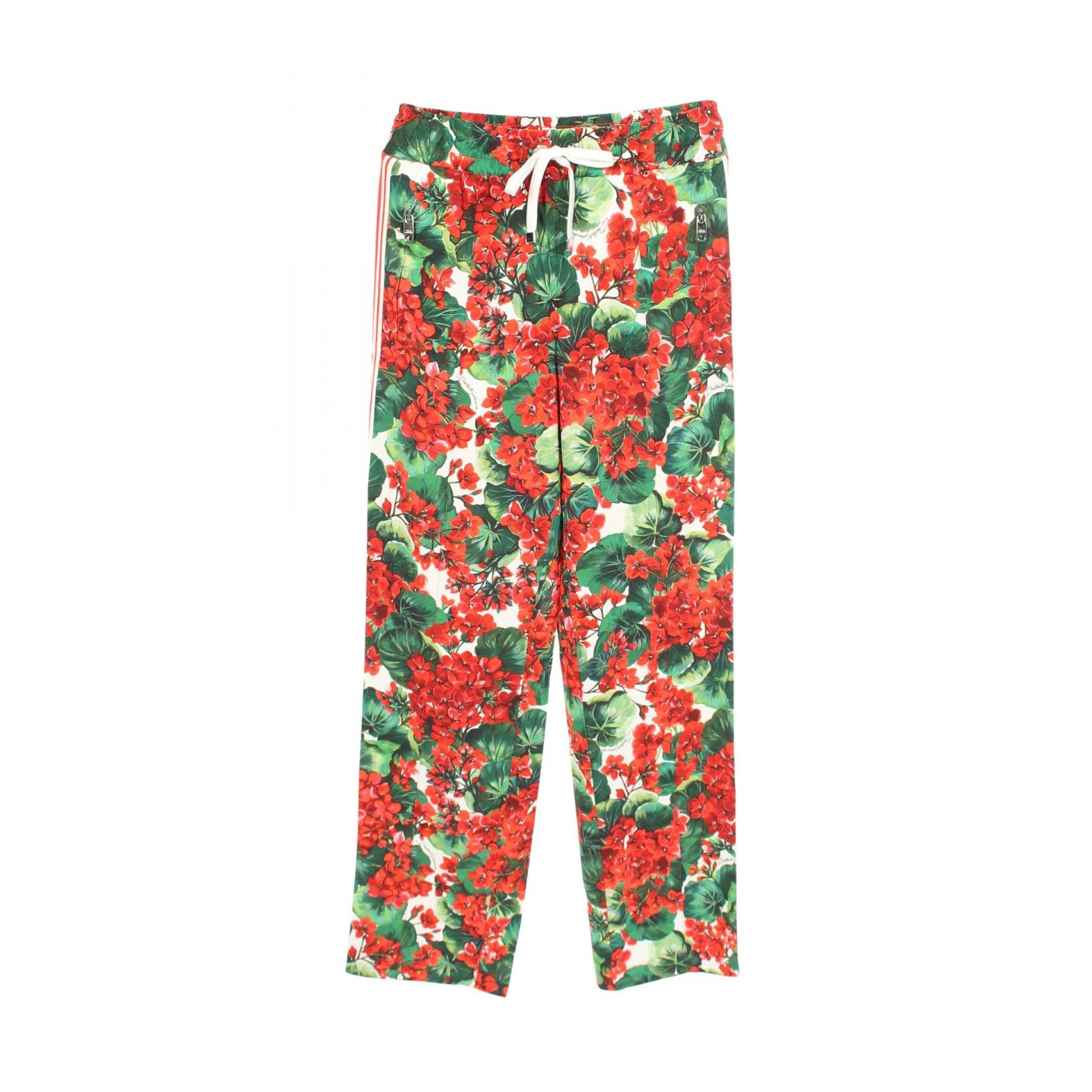 ドルチェアンドガッバーナ DOLCE & GABBANA 花柄 サイドライン パンツ 衣料品 ボトムス レーヨン レディース レッド系 / グリーン系 / ホワイト系 【中古】