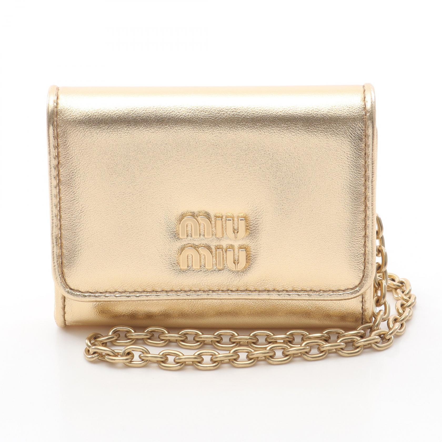 ミュウ ミュウ Miu Miu カードケース アクセサリー レザー レディース ゴールド系 5MR030 【中古】