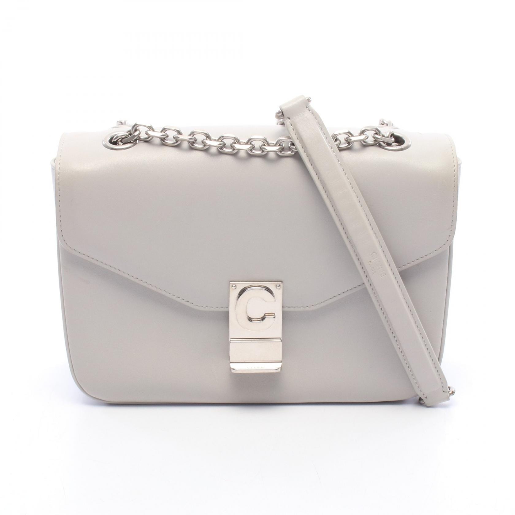 セリーヌ CELINE C セー ミディアム ショルダーバッグ バッグ レザー レディース グレー系 【中古】