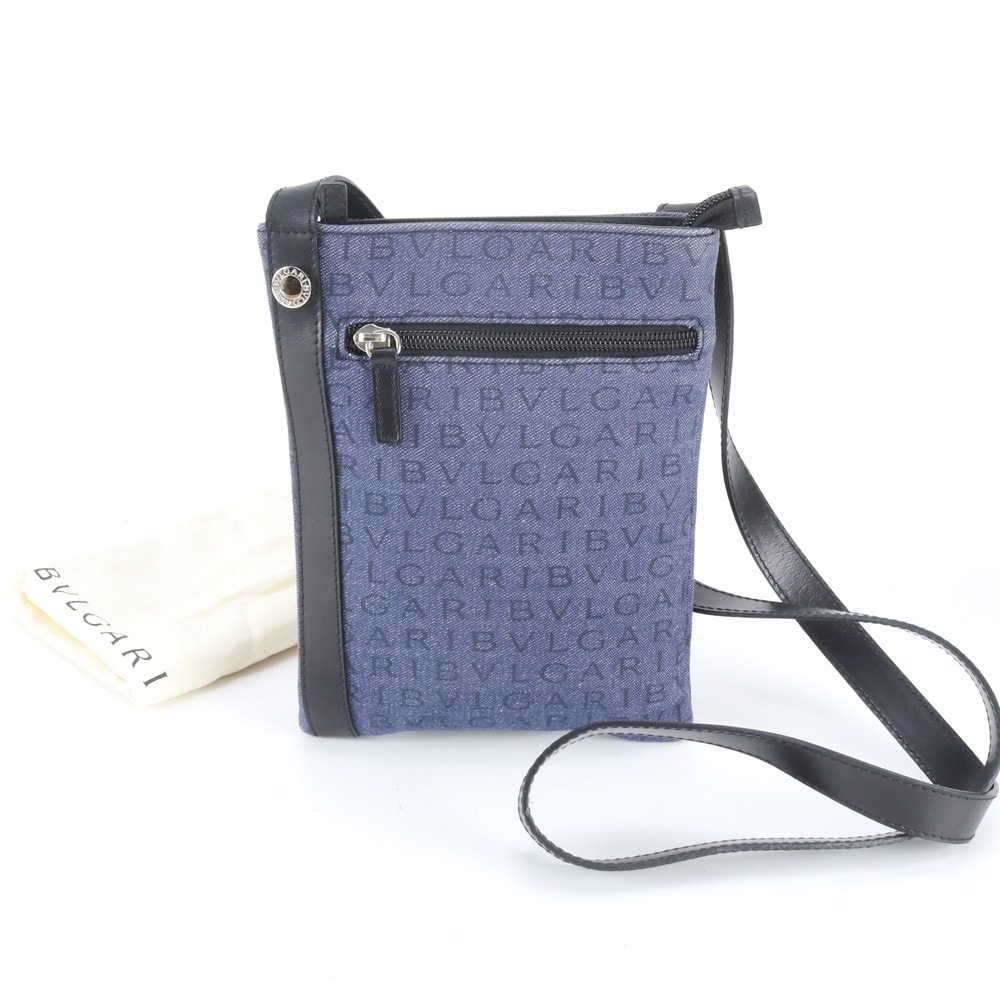 ■美品 ブルガリ ロゴマニアショルダーバッグ レザー×キャンバス