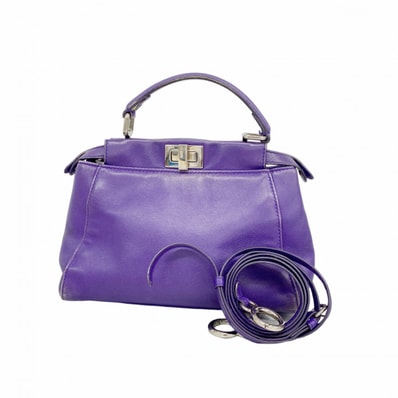 【6dc3444】フェンディ ハンドバッグ ピーカブー レザー パープル シルバー金具 2wayバッグ【中古】レディース