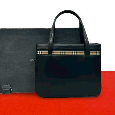 BURBERRY バーバリー ノバチェック 柄 レザー キャンバス ハンドバッグ ブラック
69118