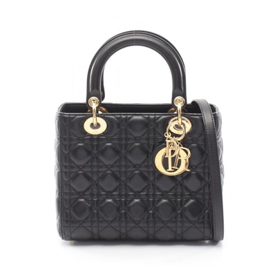 ディオール Dior LADY DIOR レディディオール ミディアム 2WAY ハンドバッグ バッグ レザー レディース ブラック系 【中古】
