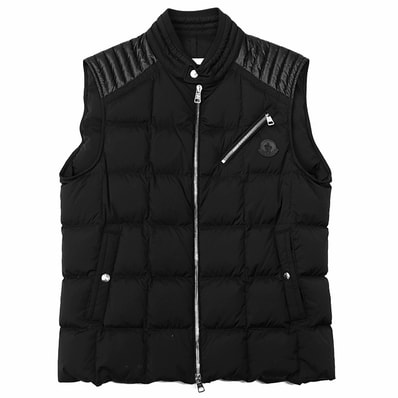 【美品】MONCLER モンクレール ダウンベスト HOLSTEINER サイズ 1 メンズ 2019年製 ロゴ レザーパッチ ジップアップ ナイロンストレッチ ジレ アウター ブラック 黒 ルーマニア製