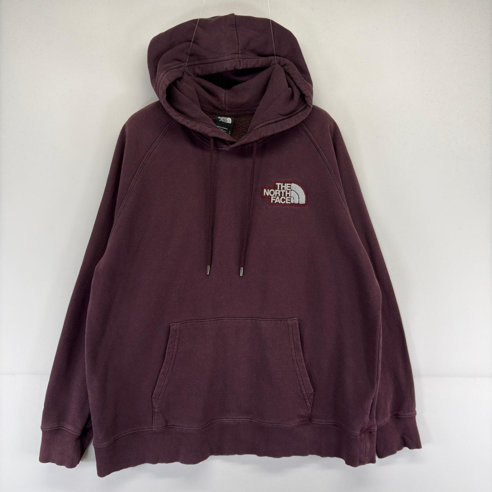 古着 ザ・ノースフェイス THE NORTH FACE パーカー スウェット プルオーバー ワンポイント ロゴ ラグラン L レッド系 無地 レディース