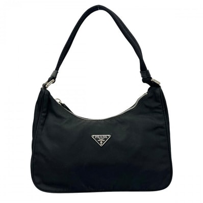PRADA プラダ ハンドバッグ テスート トライアングルロゴ ナイロン ブラック 黒 シルバー金具 レディース【中古品】