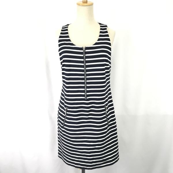 マイケルコース/MICHAEL KORS★ハーフジップ/ノースリーブ/春夏ワンピース【size-M/黒×白/black×white】ボーダー◆cBH630