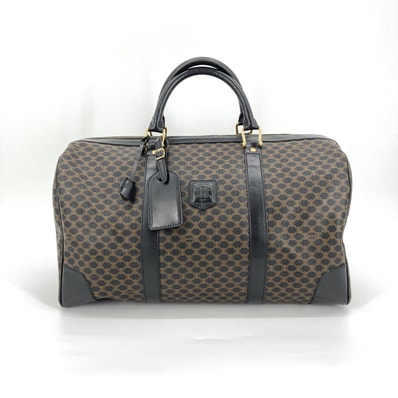 CELINE(セリーヌ) マカダムデザイン レザー タグ付 ゴールド金具 ボストンバッグ ブラック×ブラウン