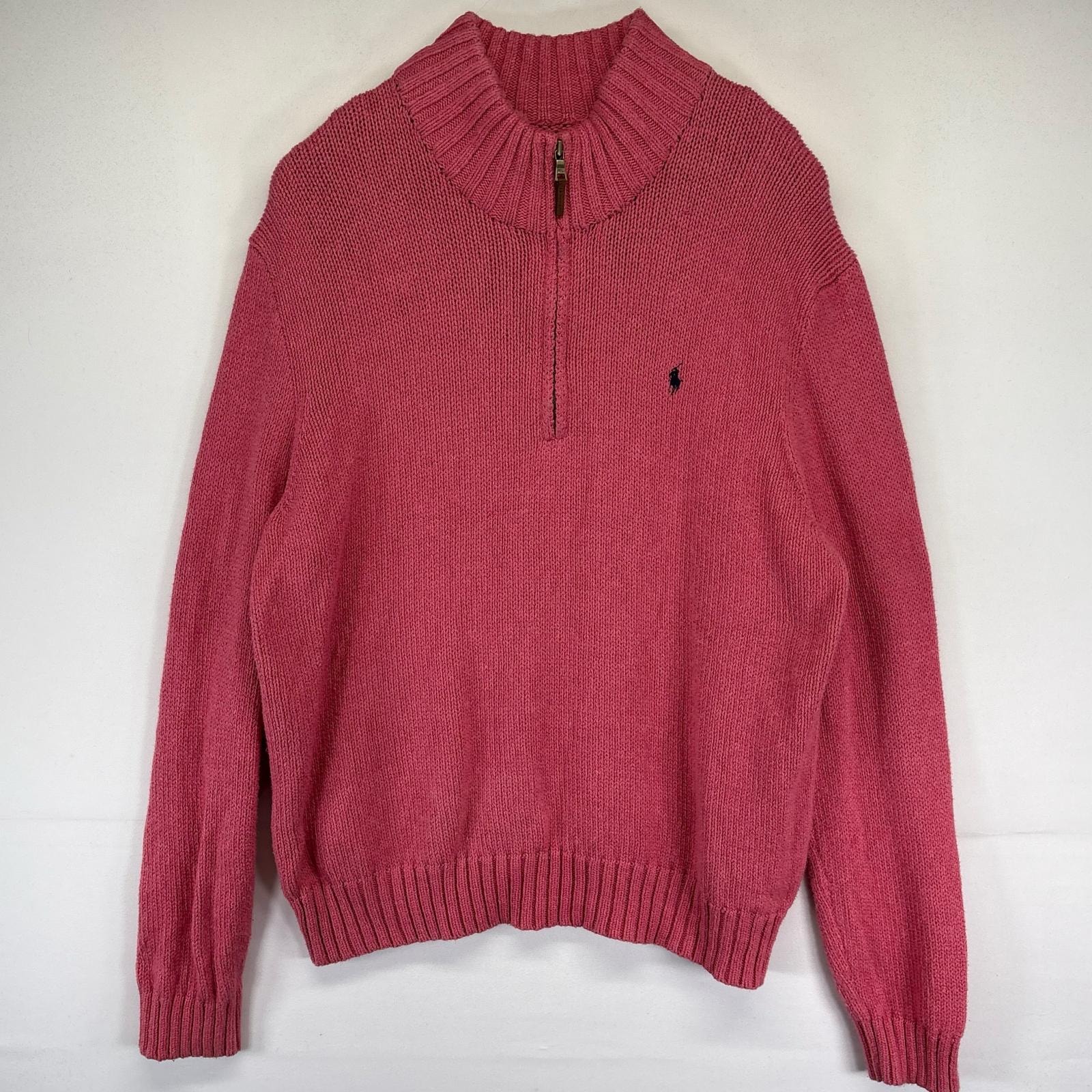 古着 ポロバイラルフローレン Polo by Ralph Lauren ニット ワンポイントロゴ セーター ハーフジップ 2XL  ピンク系 メンズ