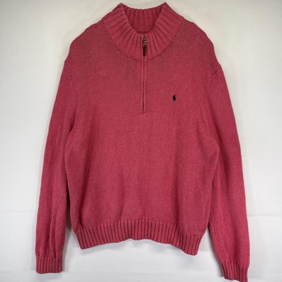 古着 ポロバイラルフローレン Polo by Ralph Lauren ニット ワンポイントロゴ セーター ハーフジップ 2XL ピンク系 メンズ