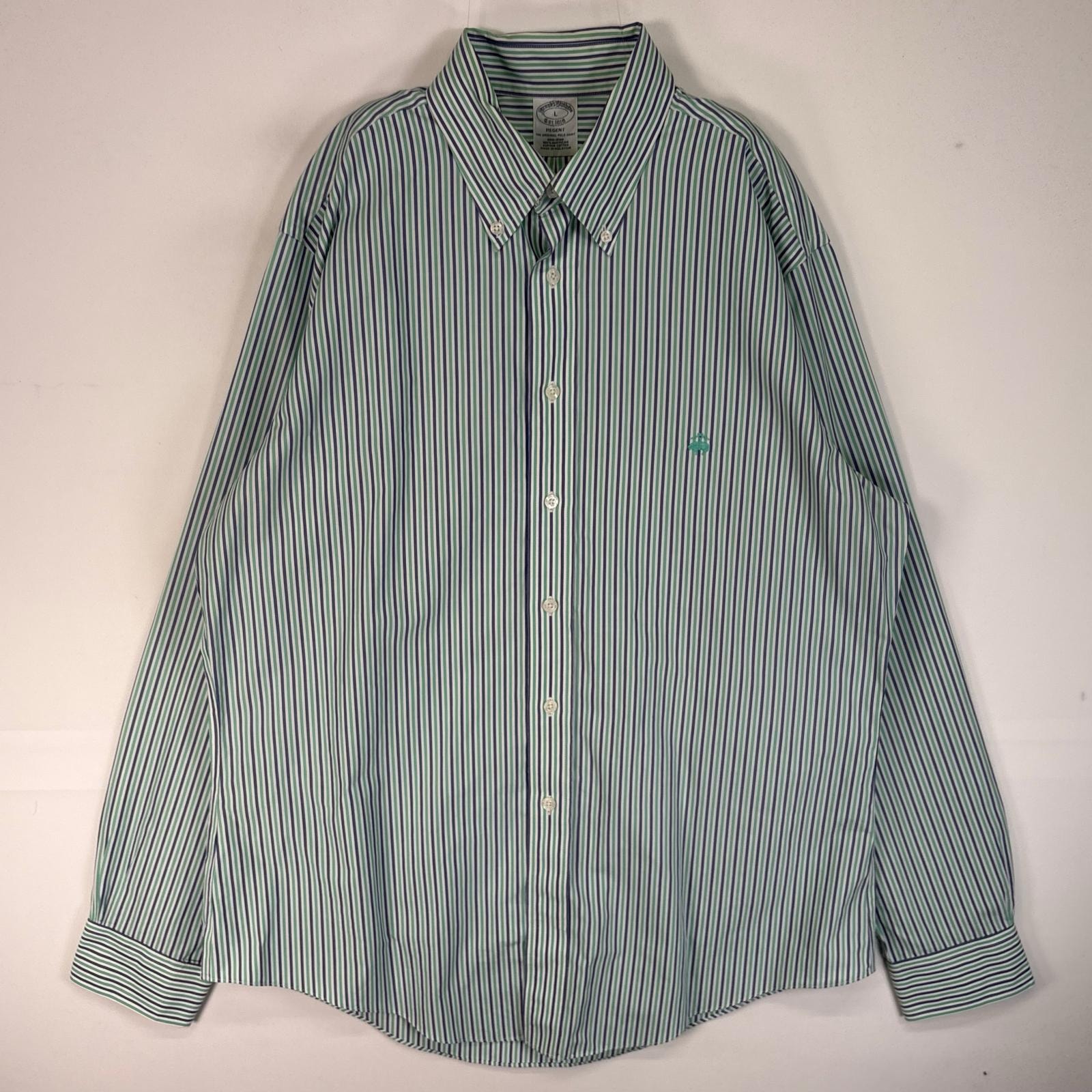 古着 ブルックスブラザーズ Brooks Brothers 長袖シャツ ロゴ 刺繍 ストライプ REGENT L  グリーン系 マルチカラー メンズ