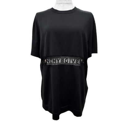 極美品 ジバンシィ ロゴレース 半袖Tシャツ ブラック M BW709T3Z7Z
